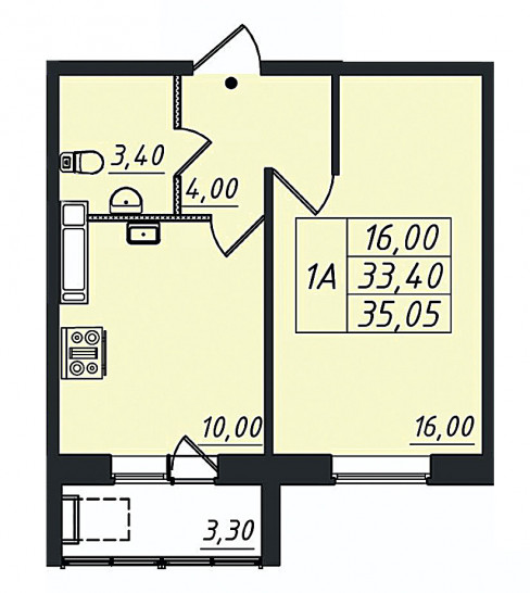 Однокомнатная квартира 35.05 м²