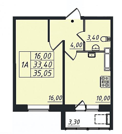 Однокомнатная квартира 35.05 м²