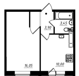 Однокомнатная квартира 35.05 м²