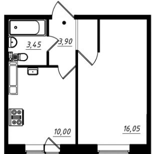 Однокомнатная квартира 35.05 м²