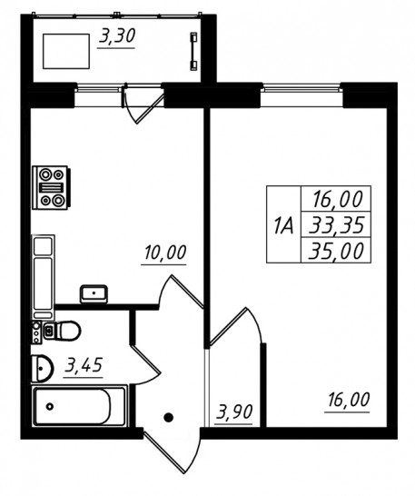 Однокомнатная квартира 35 м²
