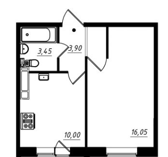 Однокомнатная квартира 35.05 м²