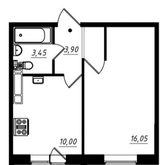 Однокомнатная квартира 35.05 м²