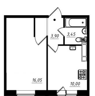 Однокомнатная квартира 35.05 м²